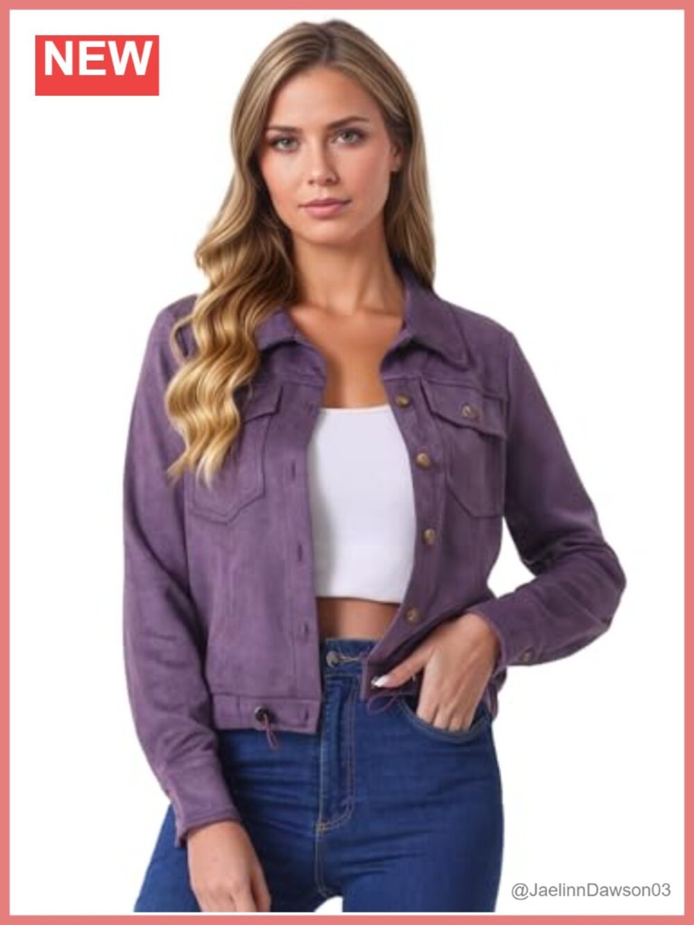 Faux Suede Cropped Moto Biker Jacket Button Down Tie Hem
